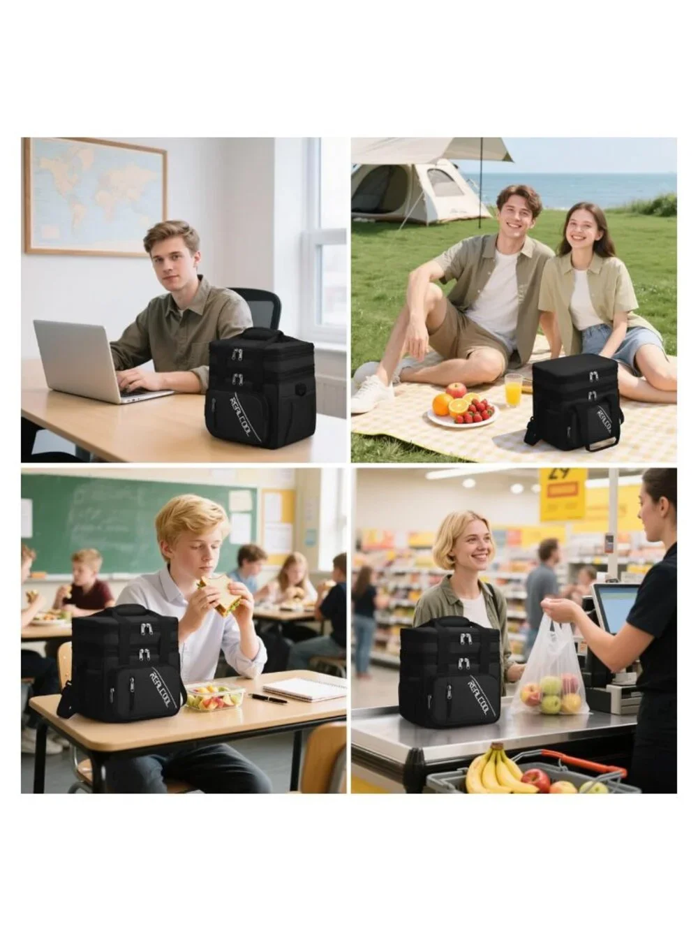 Insulated Double Deck Lunch Bag Leakproof 15L Cooler Box Work Travel